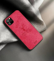 Луксозен силиконов гръб ТПУ с твърда част и дънков плат DEER за Apple iPhone 11 Pro Max 6.5 червен